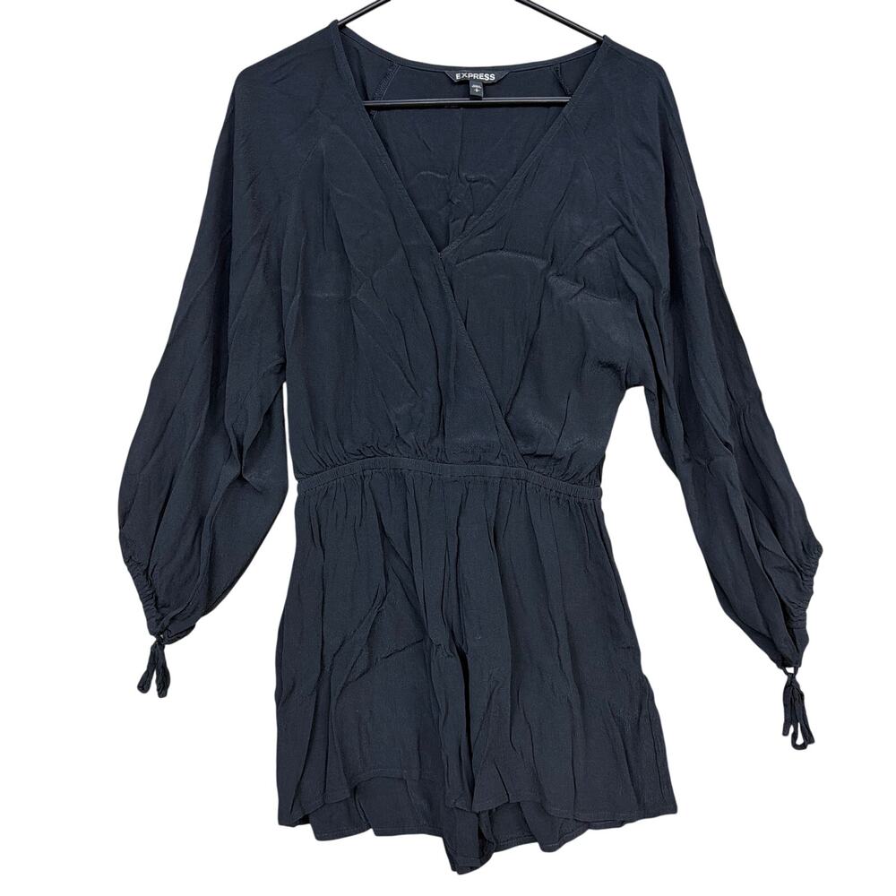 Express Womens Romper Black Long Sleeve Elegant Flowy 100% Rayon Small